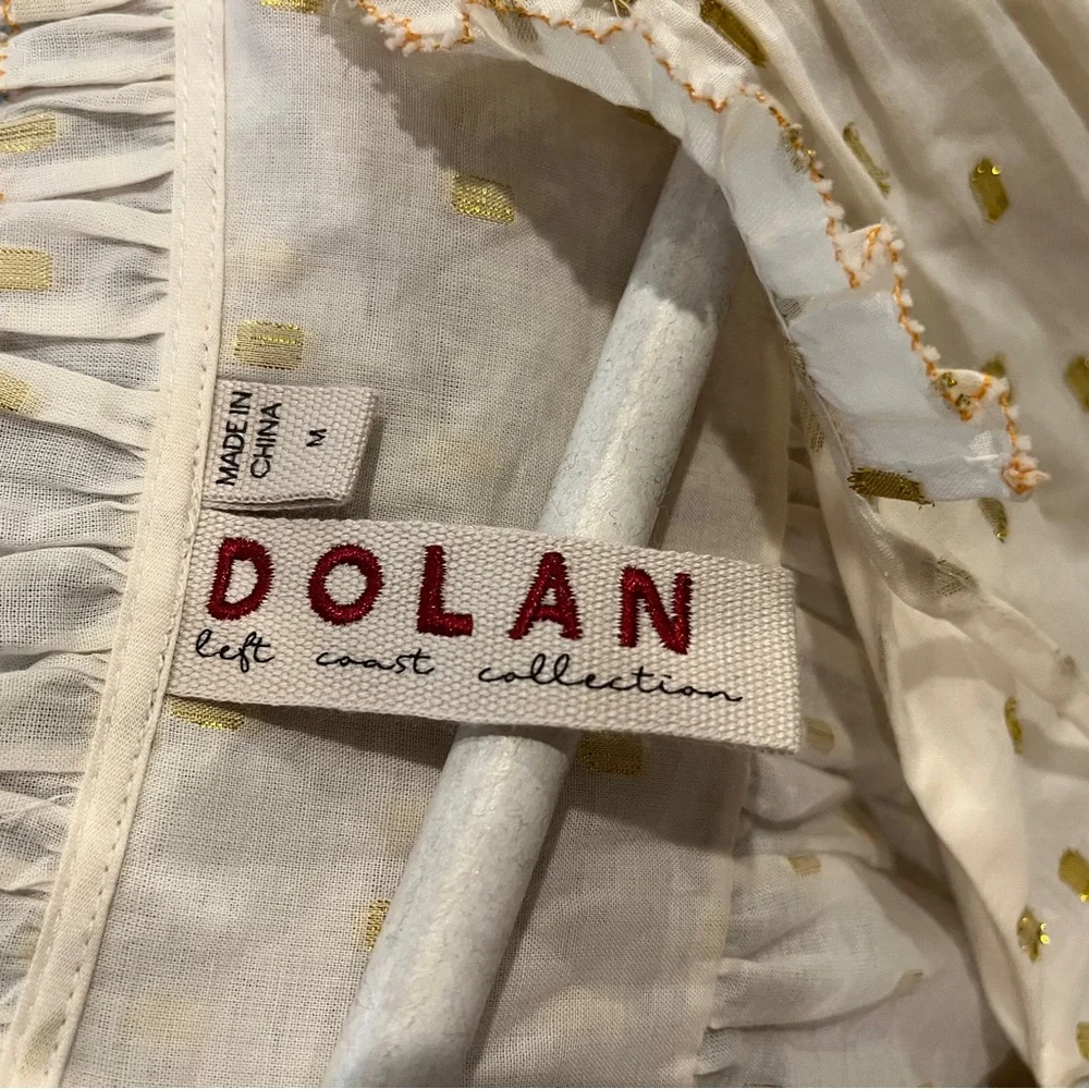 Dolan Left Coast Collection Metallic Gold Clip Dot Peasant Blouse Size M